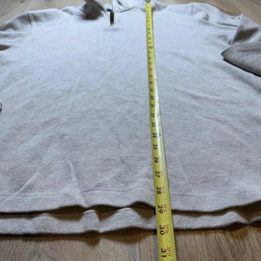Polo Ralph Lauren Estate Ribbed‎ Cotton Pullover 1/4 Zip Sweater Large Beige L/S